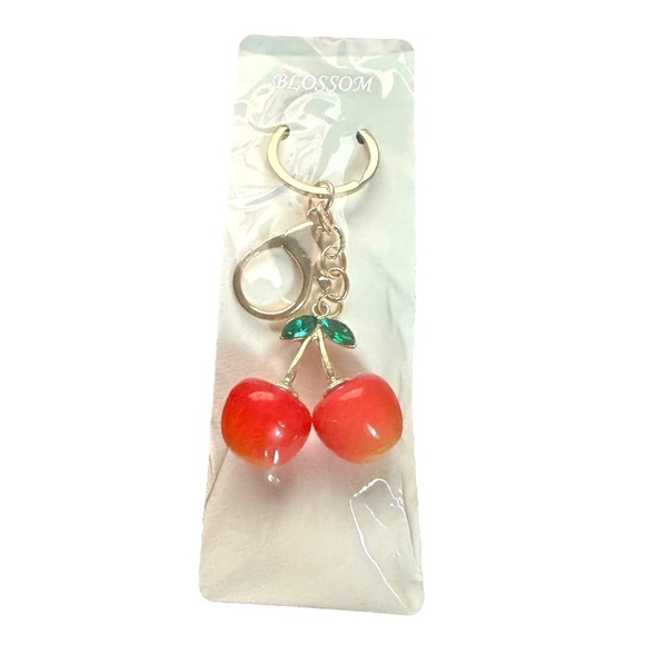 Cherry Keychain Bag Charm –Light Red & Gold Tone (Brand New) - Picture 2 of 3